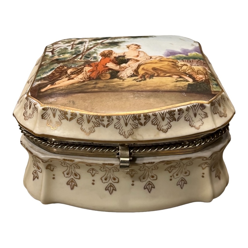 VTG Jewelry Trinket Box Porcelain Renaissance Hand Painted Ardalt Lenwile China